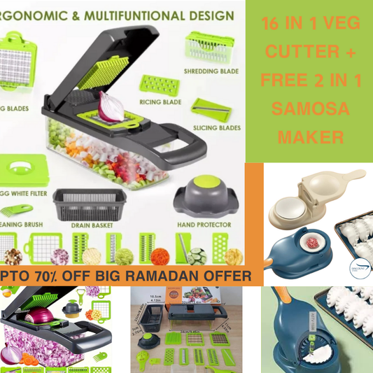 16 IN 1 VEG CUTTER + FREE 2 IN 1 SAMOSA MAKER (COMPLETE KITCHEN SET)